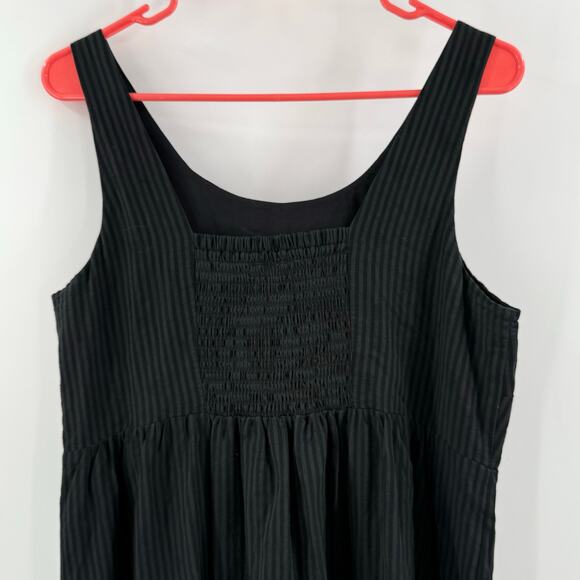 J. Jill Dress SZ Petite Medium Tiered Flounce Hem Midi Blk Gray Stripe Cotton - Picture 8 of 16